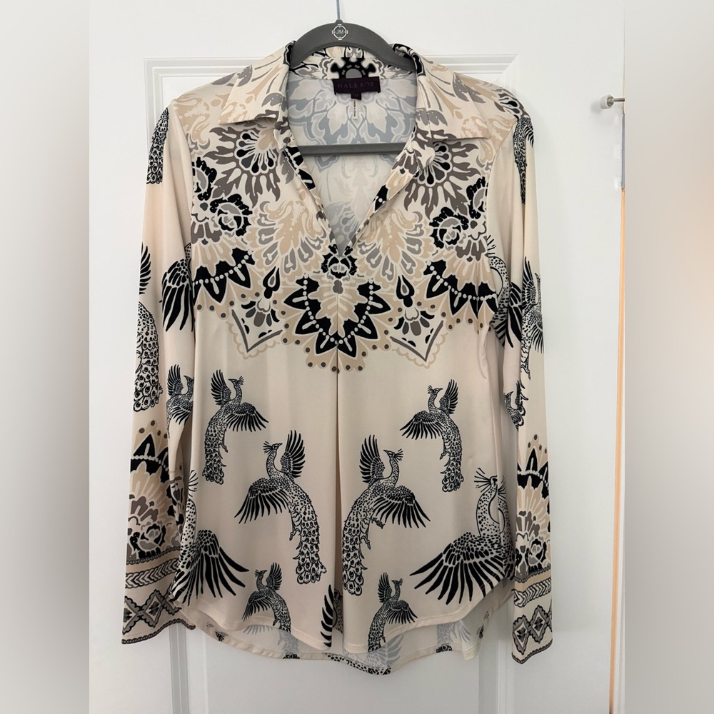 Hale Bob Black and Cream Patterned Blouse